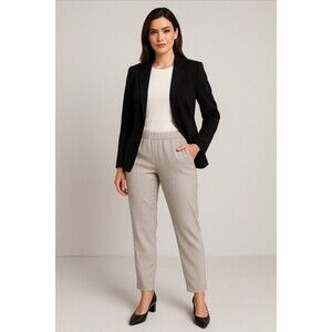 NWT Halston Crinkle Textured Ankle Pants Silver Gray L Stretch Waist | $89 MSRP